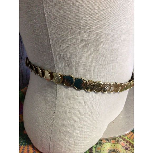 Vintage Gold Coin Stretch Belt ~ So Cute! Medium - Picture 2 of 16